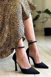Laura Siyah Süet Yüksek Topuklu (10 cm) Klasik Topuklu Ayakkabı
