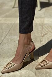 Stefania Nude Cilt Kemik Tokalı Orta Topuklu(6 cm) Klasik Topuklu Ayakkabı