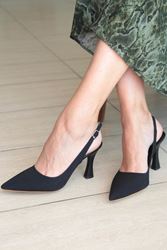 Chiara Siyah Süet Orta Topuklu (8 cm) Klasik Topuklu Ayakkabı