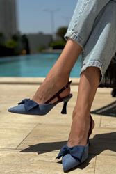 Clara Mavi Multi Fiyonklu Orta Topuklu(6 cm) Klasik Topuklu Ayakkabı