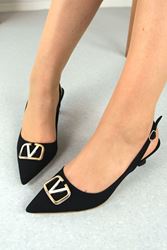 Caitlin Siyah Süet Tokalı Alçak Topuklu(4 cm) Klasik Topuklu Ayakkabı
